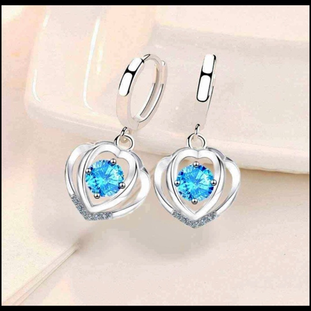 925 Sterling Silver Blue Crystal Zirconia Earrings